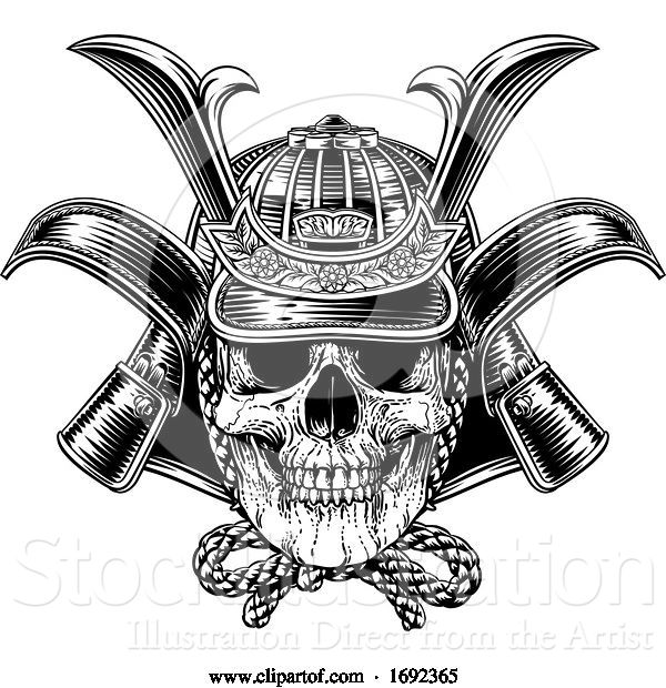 Vector Illustration of Samurai Mask Skull Warrior Helmet