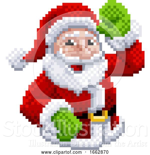 Vector Illustration of Santa Claus 8 Bit Video Game Pixel Art Style