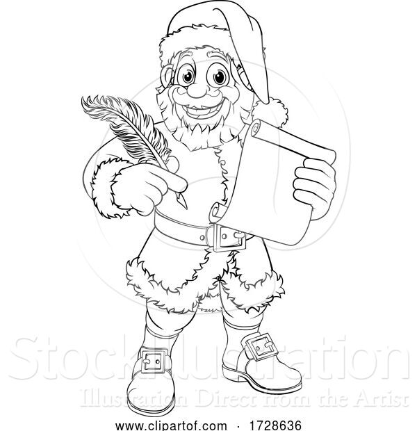 Vector Illustration of Santa Claus Black and White Outline