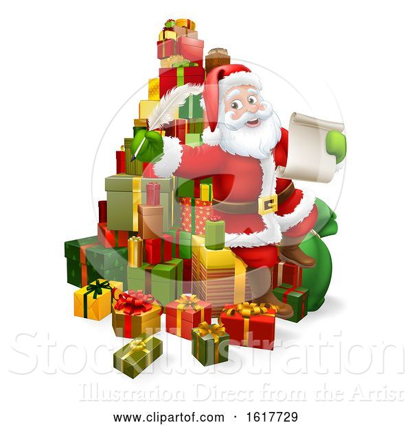 Vector Illustration of Santa Claus Checking Christmas Gift List