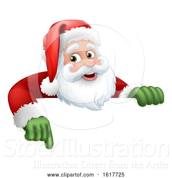 Vector Illustration of Santa Claus Christmas Character over a Sign