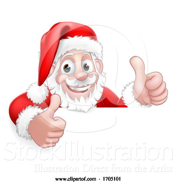 Vector Illustration of Santa Claus Christmas Peeking Thumbs up