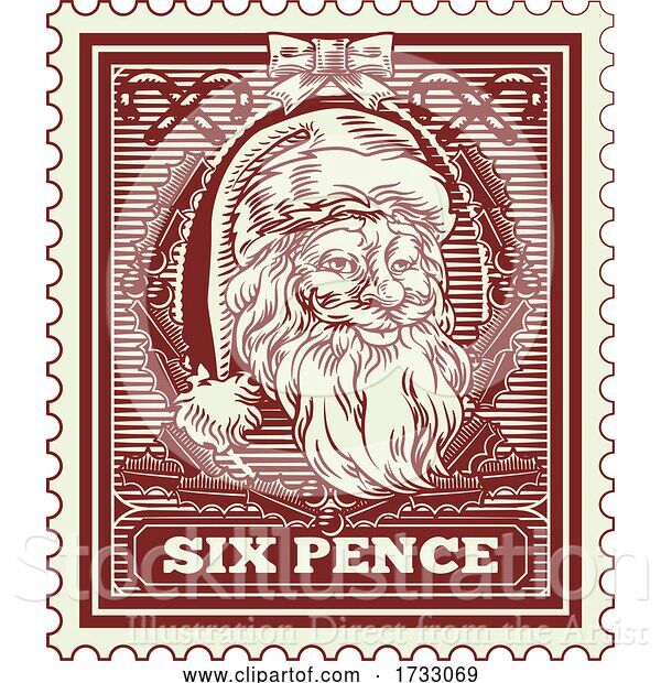 Vector Illustration of Santa Claus Christmas Postage Letter Post Stamp