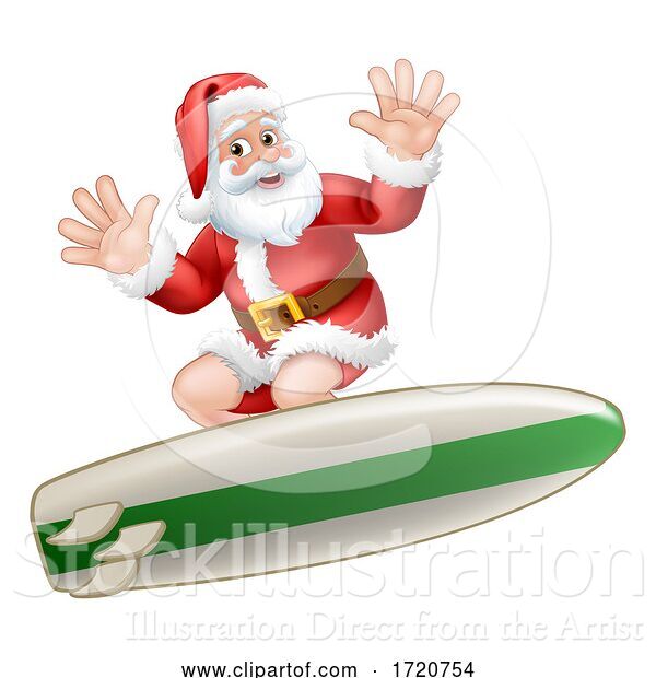 Vector Illustration of Santa Claus Christmas Surfing Surf Board