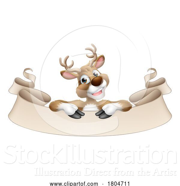 Vector Illustration of Santa Claus Father Christmas Reindeer Scroll Sign