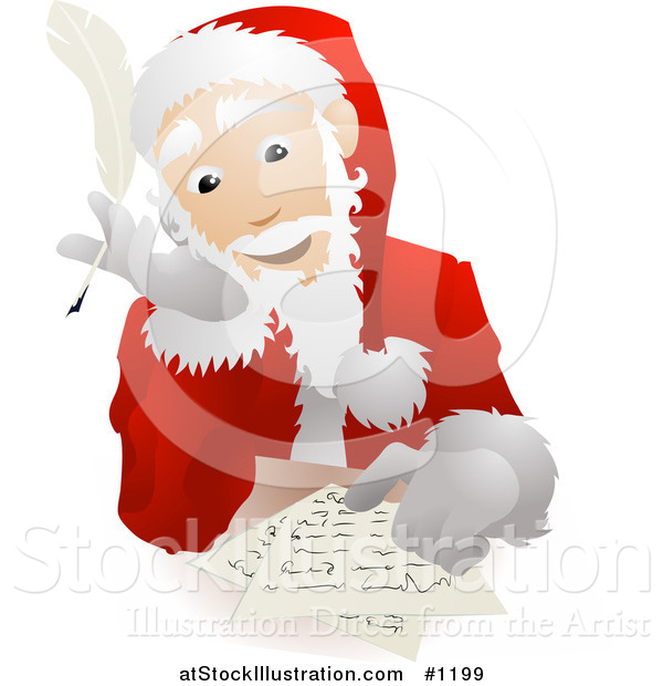 Vector Illustration of Santa Claus in His Uniform and Hat, Seated at a Table and Replying to Dear Santa Letters Before Christmas