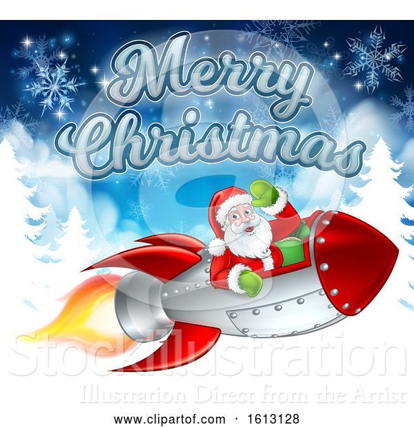 Vector Illustration of Santa Claus in Rocket Merry Christmas