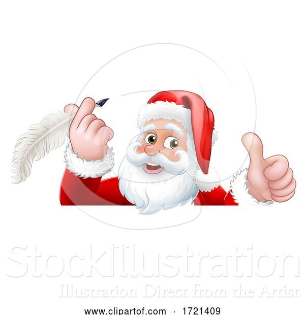 Vector Illustration of Santa Claus Peeking Quill Pen