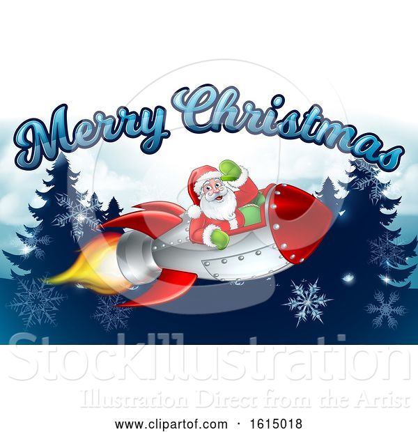 Vector Illustration of Santa Claus Rocket Merry Christmas Forest