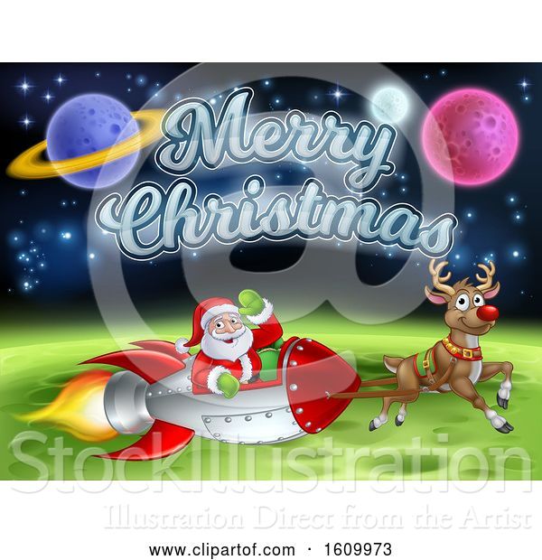 Vector Illustration of Santa Claus Rocket Sleigh Merry Christmas