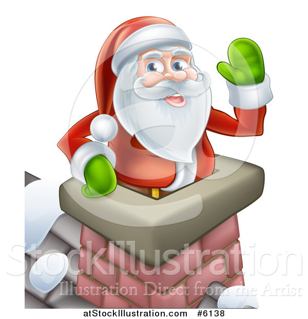 Vector Illustration of Santa Claus Waving in a Chimney on Christmas Eve