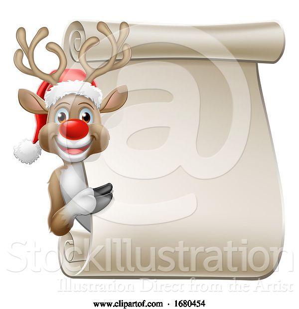 Vector Illustration of Santa Hat Reindeer Christmas Scroll Sign