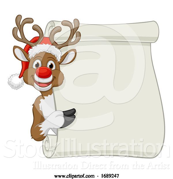 Vector Illustration of Santa Hat Reindeer Christmas Scroll Sign