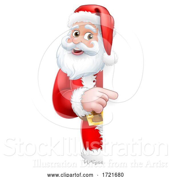 Vector Illustration of Santa Peeking Christmas Sign Pointing