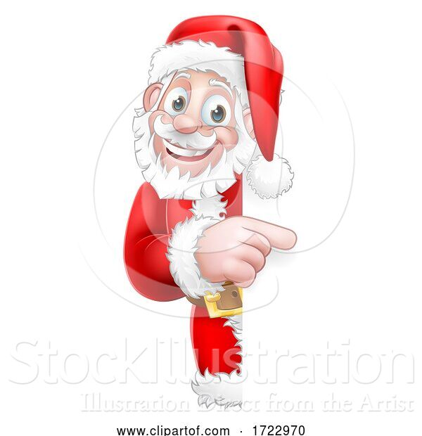 Vector Illustration of Santa Peeking Christmas Sign Pointing