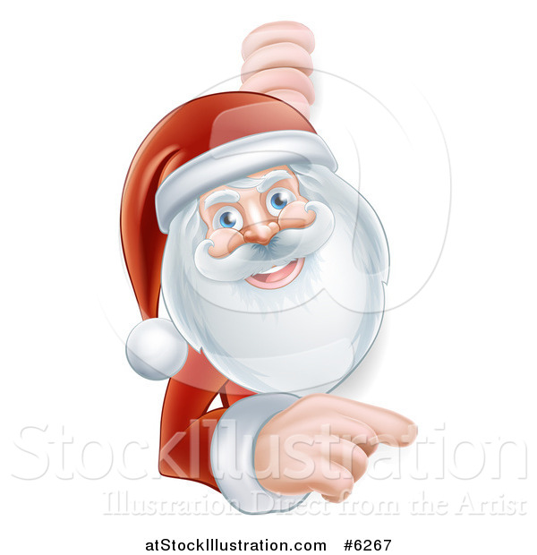 Vector Illustration of Santa Smiling and Pointing Around a Christmas Sign