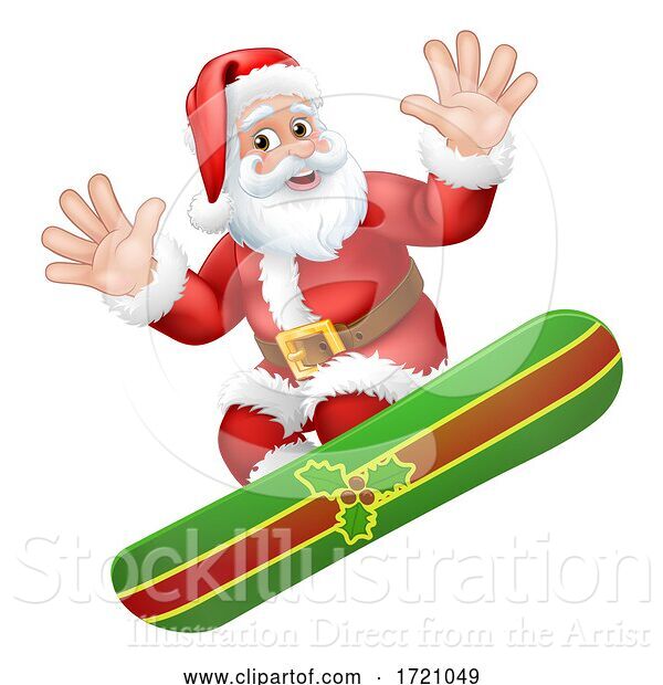 Vector Illustration of Santa Snowboarding Christmas