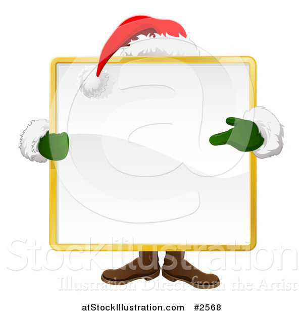 Vector Illustration of Santa Standing Behind a Large Square Sign