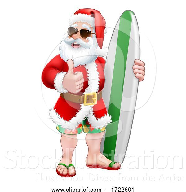 Vector Illustration of Santa Surfing Shades Surfboard Christmas