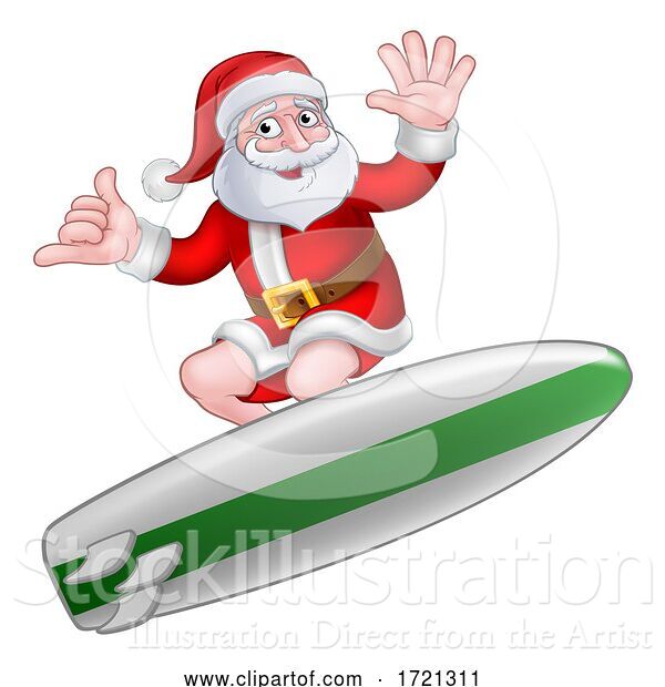 Vector Illustration of Santa Surfing Shaka Hand Christmas