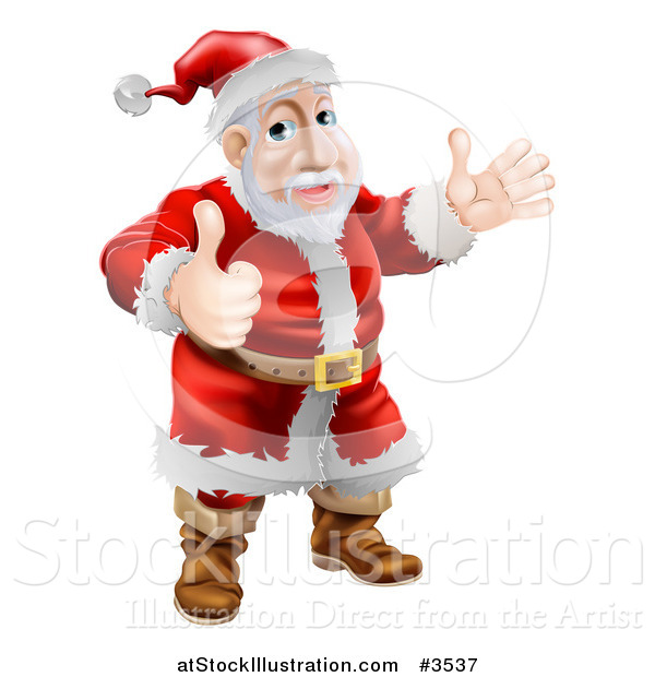 Vector Illustration of Santa Waving and Holding a Thumb up