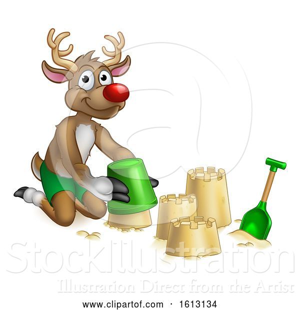 Vector Illustration of Santas Reindeer Beach Sand Castles