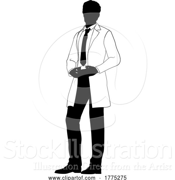 Vector Illustration of Scientist Chemist Pharmacist Guy Silhouette Person