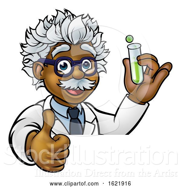 Vector Illustration of Scientist Holding Test Tube Thumbs up
