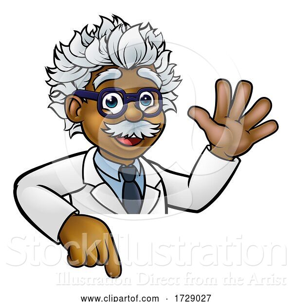 Vector Illustration of Scientist Professor Pointing at Sign