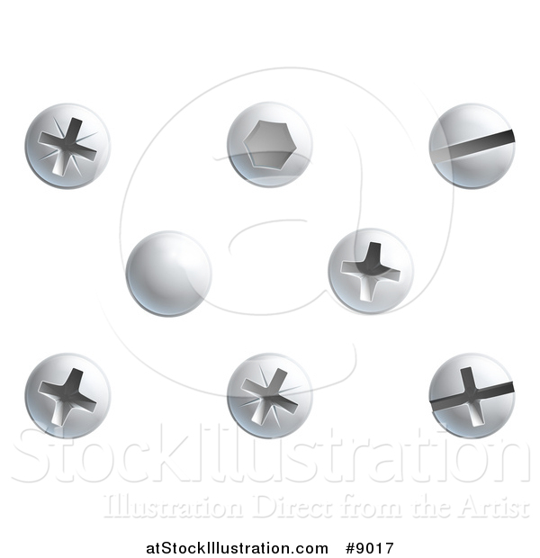 Vector Illustration of Screws, Nuts, Bolts and Rivet Heads