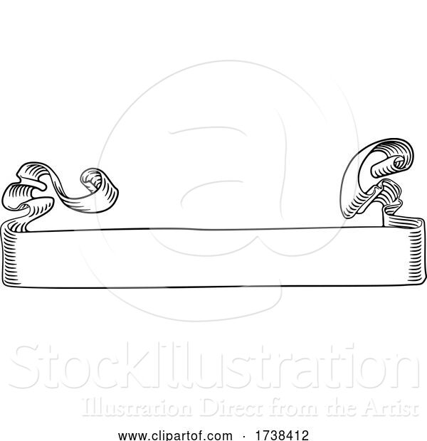 Vector Illustration of Scroll Banner Woodcut Vintage Style Ribbon