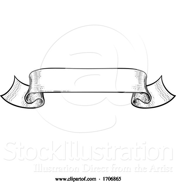 Vector Illustration of Scroll Vintage Flag Paper Banner Ribbon Woodcut