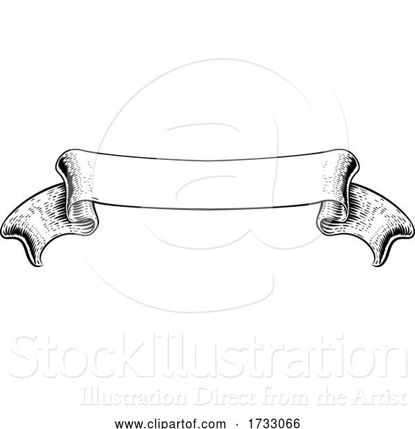 Vector Illustration of Scroll Vintage Flag Paper Banner Ribbon Woodcut