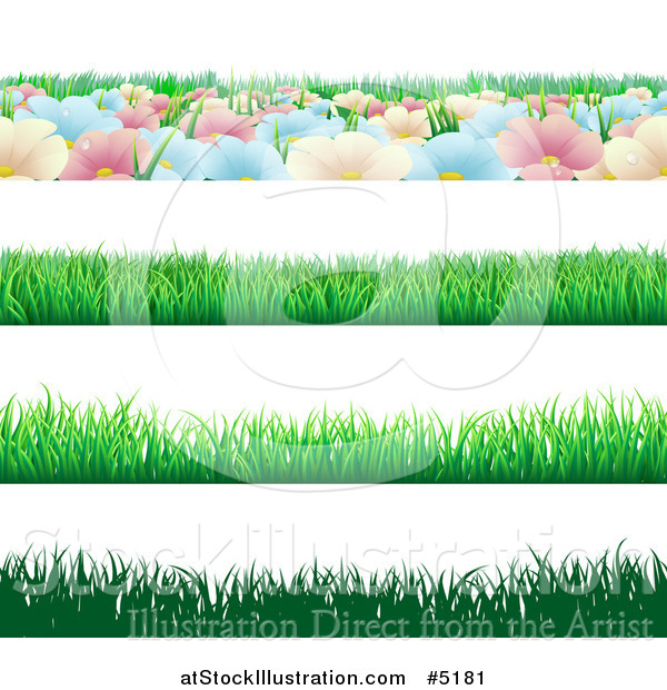 Vector Illustration of Seamless Grass and Flower Website Header Borders