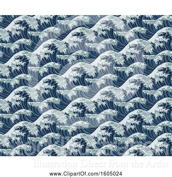 Vector Illustration of Seamless Pattern of Japanese Great Waves