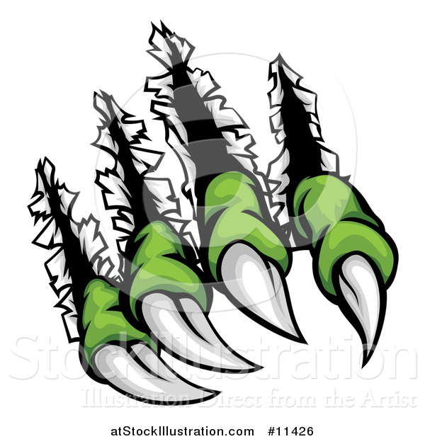 Vector Illustration of Sharp Green Monster Claws Shredding Through Metal