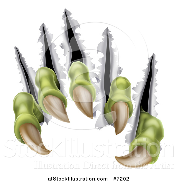 Vector Illustration of Sharp Green Scary Claws Shredding Through Metal