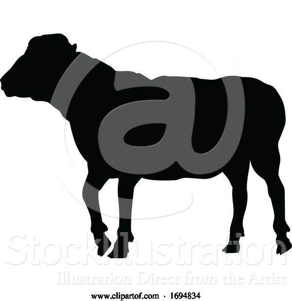 Vector Illustration of Sheep or Lamb Farm Animal in Silhouette