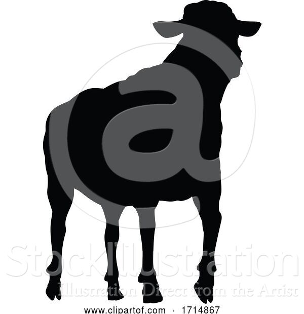 Vector Illustration of Sheep or Lamb Farm Animal in Silhouette