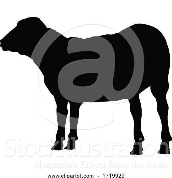 Vector Illustration of Sheep or Lamb Farm Animal in Silhouette
