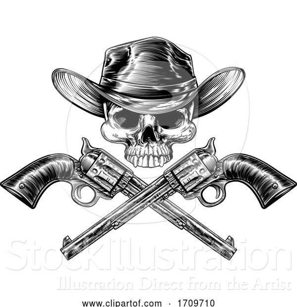 Vector Illustration of Sheriff Star Cowboy Hat Skull and Pistols