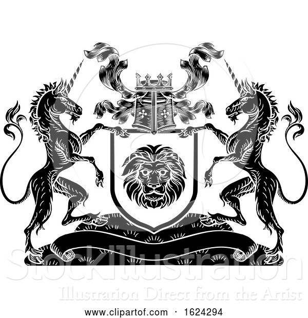 Vector Illustration of Shield Crest Unicorn Coat of Arms Heraldic