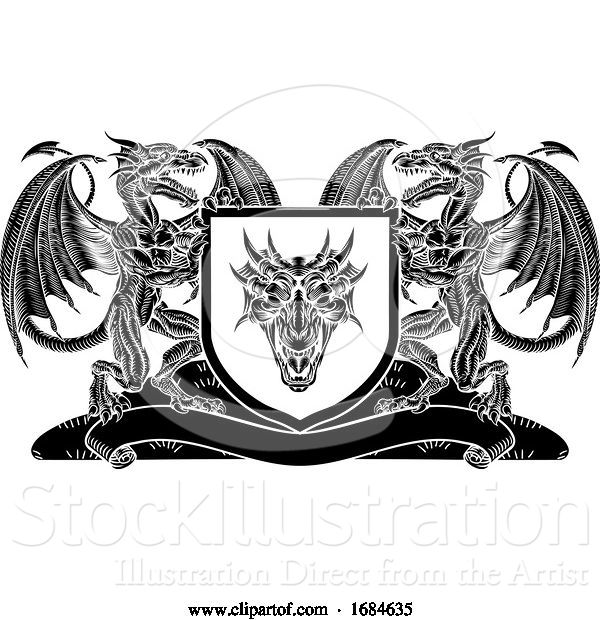Vector Illustration of Shield Heraldic Crest Coat of Arms Dragon Emblem