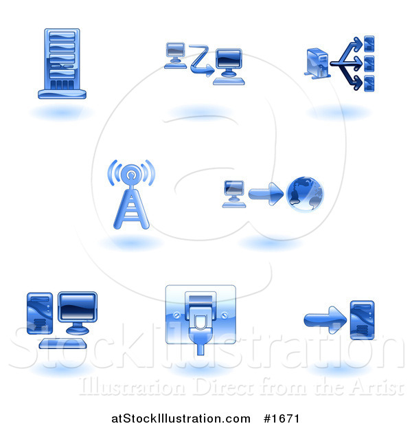 Vector Illustration of Shiny Blue Computer Icons