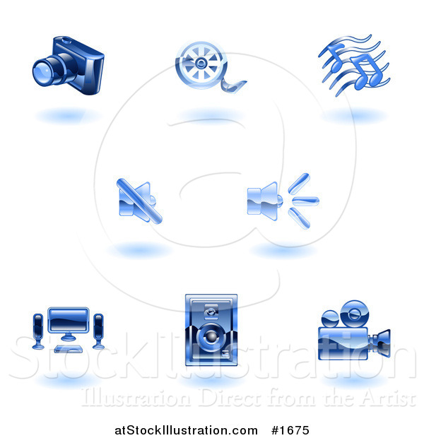 Vector Illustration of Shiny Blue Media Icons