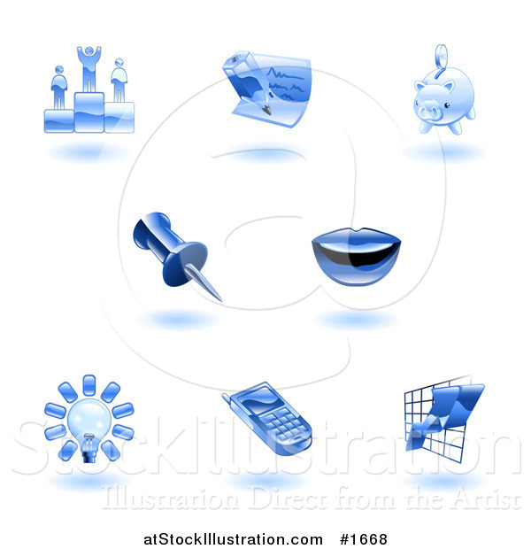 Vector Illustration of Shiny Blue Office Icons