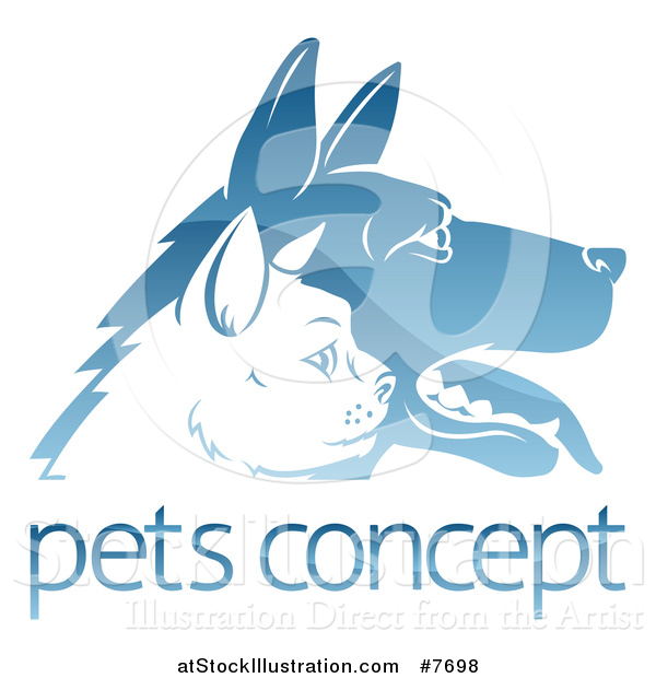Vector Illustration of Shiny Blue Profiled Dog and Cat Faces over Sample Text