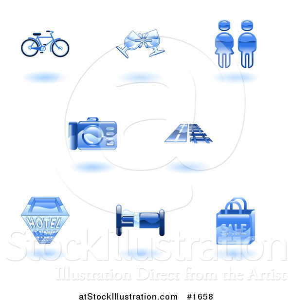 Vector Illustration of Shiny Blue Tourist Icons