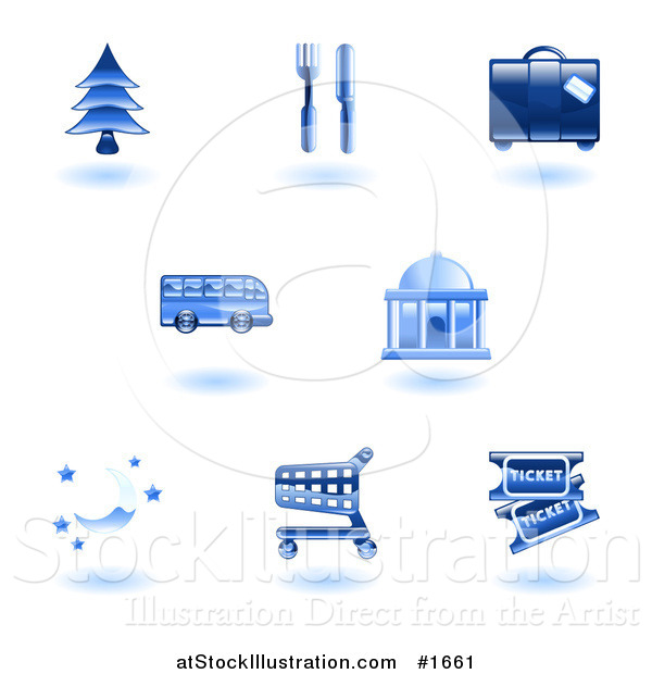 Vector Illustration of Shiny Blue Travel Services Icons