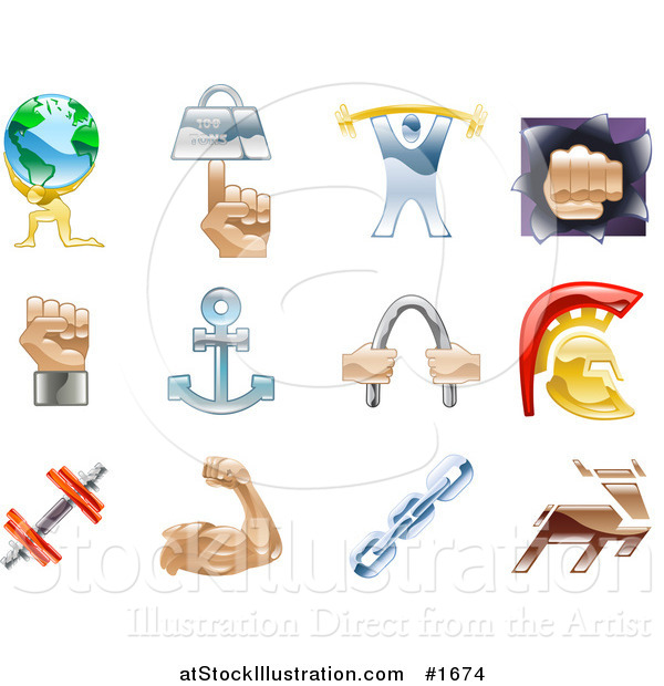 Vector Illustration of Shiny Colorful Strength Icons